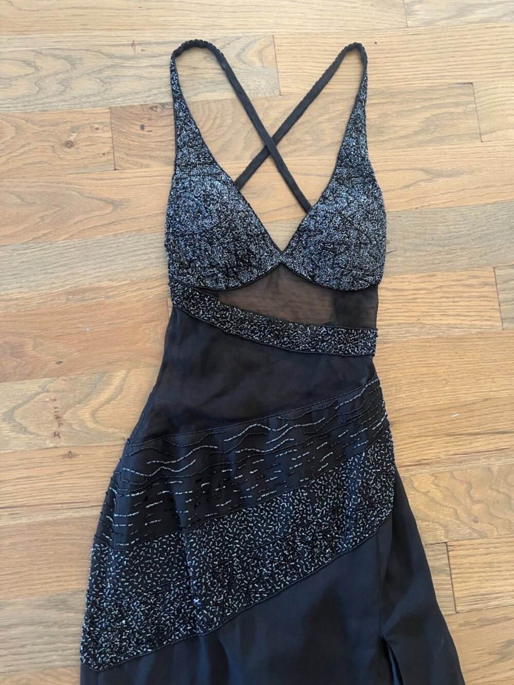 Vintage Y2K Jasz Couture Black Beaded Mesh Mermaid Dress Formal Evening Gown - Picture 3 of 6